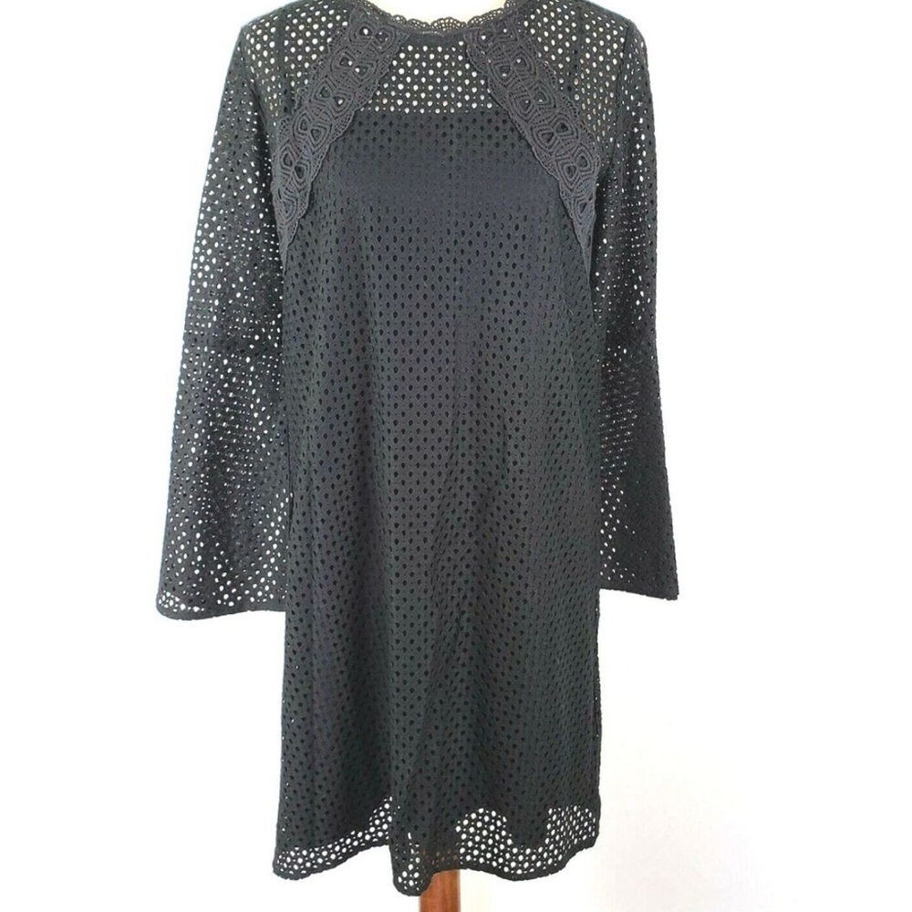 LOFT Black Sheath Dress with Bell Sleeves Crew Neck